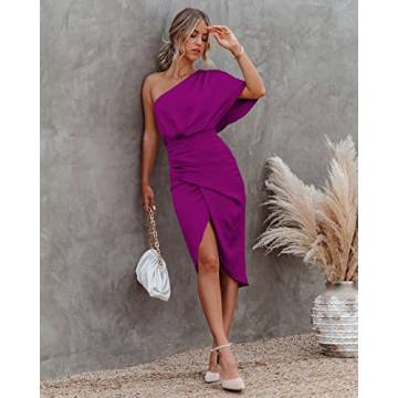 Heltapy Women's One Shoulder Satin Dress - Elegant Party Wear