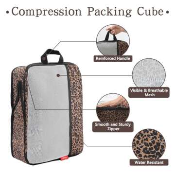 U+U 4 Set Compression Packing Cubes - Ultralight Travel Organizers with Laundry Bag, Space-Saving Su...