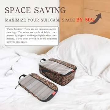 U+U 4 Set Compression Packing Cubes - Ultralight Travel Organizers with Laundry Bag, Space-Saving Suitcase Organizer, Expandable Packing Cubes for Travel, Business Trip and Family Vacation (Leopard)