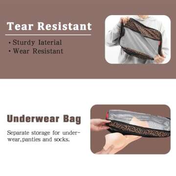 U+U 4 Set Compression Packing Cubes - Ultralight Travel Organizers with Laundry Bag, Space-Saving Suitcase Organizer, Expandable Packing Cubes for Travel, Business Trip and Family Vacation (Leopard)