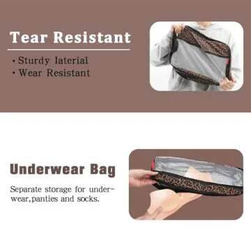 U+U 4 Set Compression Packing Cubes - Ultralight Travel Organizers with Laundry Bag, Space-Saving Suitcase Organizer, Expandable Packing Cubes for Travel, Business Trip and Family Vacation (Leopard)