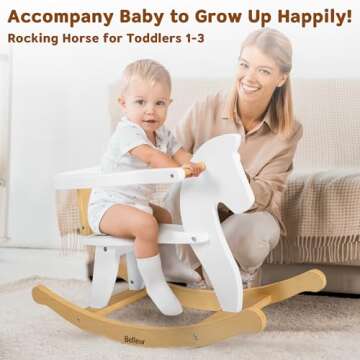 Belleur Wooden Rocking Horse for Toddler 1-3 Year Old, Baby Wood Ride-on Toys with Removable Fence for Indoor & Outdoor Activities, Boys & Girls Rocking Animal for Birthday Pink