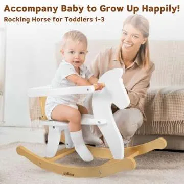 Belleur Wooden Rocking Horse for Toddler 1-3 Year Old, Baby Wood Ride-on Toys with Removable Fence for Indoor & Outdoor Activities, Boys & Girls Rocking Animal for Birthday Pink