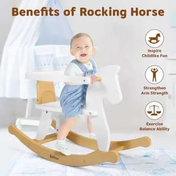 Belleur Wooden Rocking Horse for Toddler 1-3 Year Old, Baby Wood Ride-on Toys with Removable Fence for Indoor & Outdoor Activities, Boys & Girls Rocking Animal for Birthday Pink