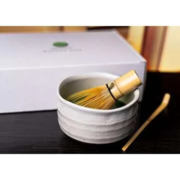 Matcha Kari Dr. Weil Complete Tea Set - White - Japanese Ceremonial Organic Matcha with Whisk and Holder, Ceramic Bowl, Sifter, and Scoop