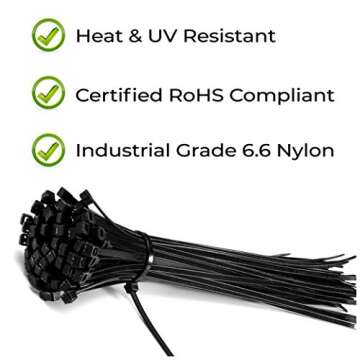 100 Pack of Black Cable Ties - 12” x 0.2" - Premium Nylon Zip Ties - Heavy Duty UV and Heat Resist...