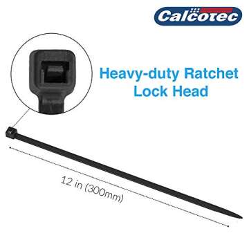 100 Pack of Black Cable Ties - 12” x 0.2" - Premium Nylon Zip Ties - Heavy Duty UV and Heat Resistant Tie Wraps