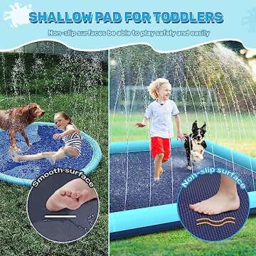 Bilibara 79'' Square Splash Pad for Dogs, Non-Slip Sprinkler for Kids Ages 4-8, Toddlers 1-3, Shallo...