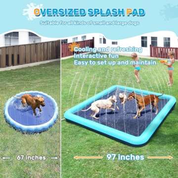 Bilibara 79'' Square Splash Pad for Dogs, Non-Slip Sprinkler for Kids Ages 4-8, Toddlers 1-3, Shallow Pool, Outdoor Water Toys for Backyard, Teal