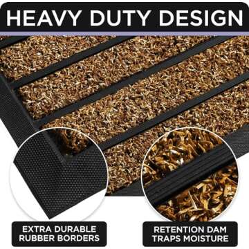 ubdyo Extra Durable Door Mat - Dirt Trapping Outdoor Welcome Mats - Non-Slip Outdoor Indoor Entrance - Low Profile Front Doormat (30" x 17", Bright Brown)