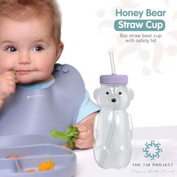 The 730 Project Honey Bear Straw Cup for Babies, 8-oz Honey Bear Cup with Lid, 3-Pack Therapy Learni...