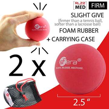 sFera Yoga Massage Balls, Trigger Point, Deep Tissue and Myofascial Therapy. 2 (2.5 inch) Firm Balls w/mesh Bag, (RLZ2 MED - Red)