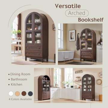 Stylish IFBUY 71" Arched Bookshelf with Storage Drawers