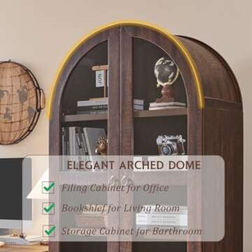 Stylish IFBUY 71" Arched Bookshelf with Storage Drawers
