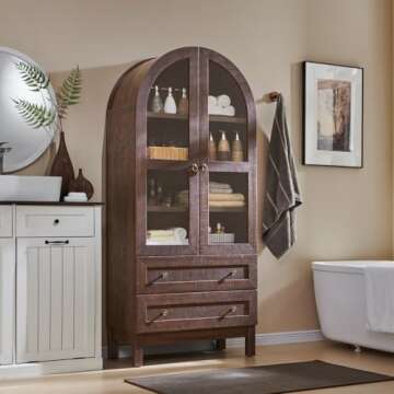 Stylish IFBUY 71" Arched Bookshelf with Storage Drawers