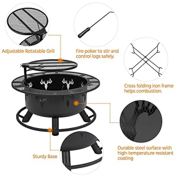 Yaheetech 32in Fire Pit for Outdoor Camping & BBQ Fun