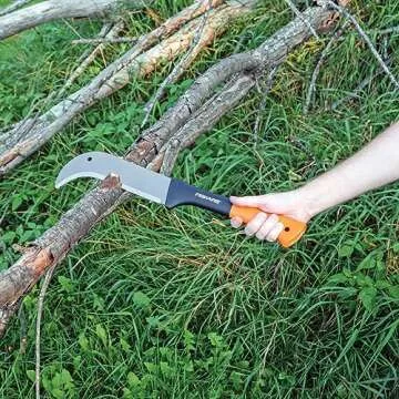 Fiskars 9" Brush Axe with Safety Sheath - Fixed Handle -Curved Blade Branch Chopping Axe - Yard and Garden Tools - Black/Orange