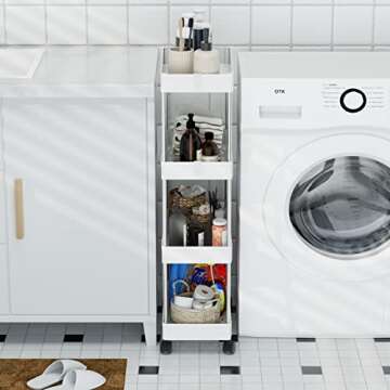 OTK Storage Cart 4 Tier Mobile Shelving Unit Organizer, Utility Rolling Shelf Cart with Wheels for Bathroom Kitchen Bedroom Office Laundry Narrow Places, White