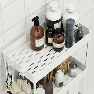 OTK Storage Cart 4 Tier Mobile Shelving Unit Organizer, Utility Rolling Shelf Cart with Wheels for Bathroom Kitchen Bedroom Office Laundry Narrow Places, White