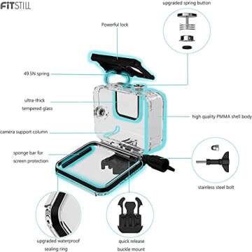 FitStill 196FT/60M Waterproof Case for Go Pro Hero 8 Black,IP68 Protective Underwater Dive Housing Shell with Bracket Accessories for Hero8 Action Camera