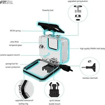 FitStill 196FT/60M Waterproof Case for Go Pro Hero 8 Black,IP68 Protective Underwater Dive Housing Shell with Bracket Accessories for Hero8 Action Camera