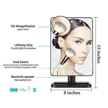 Fenair Makeup Vanity Mirror with Bluetooth Rechargeable Lighted 20 LED Mirror,Touch Screen Cosmetic Vanity Mirror,Detachable 10X Magnification 180° Rotation,Makeup Mirror (Black)