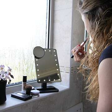 Fenair Makeup Vanity Mirror with Bluetooth Rechargeable Lighted 20 LED Mirror,Touch Screen Cosmetic Vanity Mirror,Detachable 10X Magnification 180° Rotation,Makeup Mirror (Black)