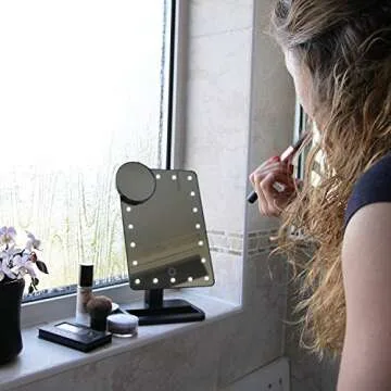 Fenair Makeup Vanity Mirror with Bluetooth Rechargeable Lighted 20 LED Mirror,Touch Screen Cosmetic Vanity Mirror,Detachable 10X Magnification 180° Rotation,Makeup Mirror (Black)