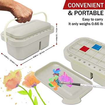 DUGATO Paint Brush Cleaner Washer, Multifunction Painting Brush Basin Holder and Organizer with Tray Palette Lid & 2 Art Sponges for Acrylic, Watercolor, Oil, Gouache Painting (Grey)