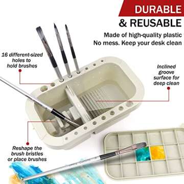 DUGATO Paint Brush Cleaner Washer, Multifunction Painting Brush Basin Holder and Organizer with Tray Palette Lid & 2 Art Sponges for Acrylic, Watercolor, Oil, Gouache Painting (Grey)