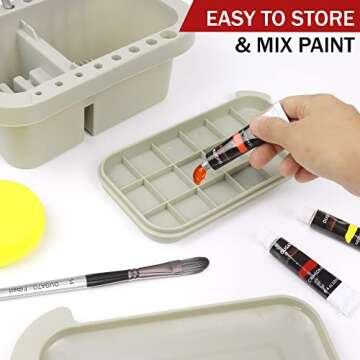DUGATO Paint Brush Cleaner Washer, Multifunction Painting Brush Basin Holder and Organizer with Tray Palette Lid & 2 Art Sponges for Acrylic, Watercolor, Oil, Gouache Painting (Grey)