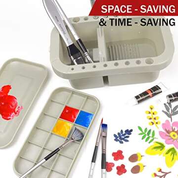 DUGATO Paint Brush Cleaner Washer, Multifunction Painting Brush Basin Holder and Organizer with Tray Palette Lid & 2 Art Sponges for Acrylic, Watercolor, Oil, Gouache Painting (Grey)