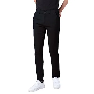 Plaid&Plain Men's Skinny Stretchy Khaki Pants - Slim Fit Tapered Trousers 819 Black 36X32