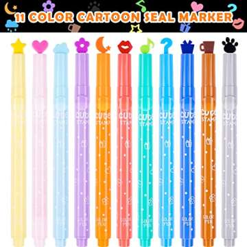 NiArt 11-Pack Cute Candy Color Highlighters with Mini Stamper Tips for Creative Art Projects