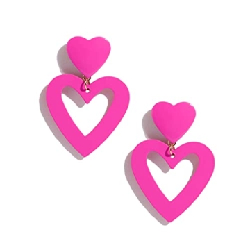 PopTopping Double Hearts Drop Earrings Pink Dangle Earrings Love Heart Dangle Earrings For Women Val...