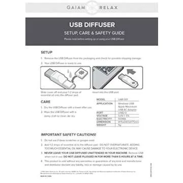 Gaiam Relax USB Aromatherapy Diffuser