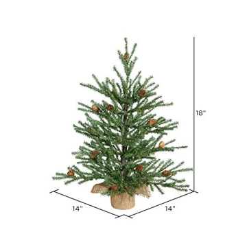 Vickerman 1.5 Foot Tall Caramel Pine Artificial Christmas Tree Unlit, Seasonal Indoor Home Decor with Decorative Burlap Base - Featuring Decorative Pine Cones