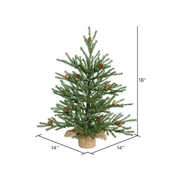 Vickerman 1.5 Foot Tall Caramel Pine Artificial Christmas Tree Unlit, Seasonal Indoor Home Decor with Decorative Burlap Base - Featuring Decorative Pine Cones