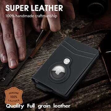 GAOCHALE Apple AirTag Wallet Genuine Leather Air Tag Wallet RFID Blocking Technology Credit Card Hol...