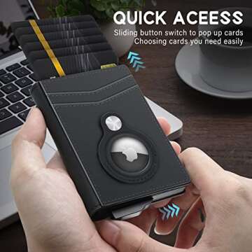 GAOCHALE Apple AirTag Wallet Genuine Leather Air Tag Wallet RFID Blocking Technology Credit Card Holder with Slim Money Slot for Men (No AirTag Included)