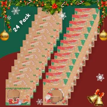 YEKTFS Christmas Cookie Boxes - Bulk 24 Pack 8.25x6x2.75in Christmas Cookie Tins with Lids, Treat Boxes for Cookies, Baked Goods Packaging & Gift Giving