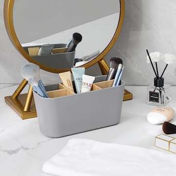 Toothbrush Holders for Bathrooms, Bamboo Tooth Brush Holder with 5 Slots Bathroom Vanity Organizer Countertop for Electric Toothbrushes, Toothpaste, Razors - Grey