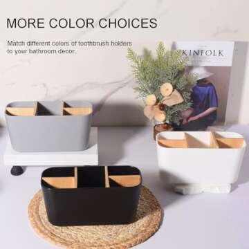 Toothbrush Holders for Bathrooms, Bamboo Tooth Brush Holder with 5 Slots Bathroom Vanity Organizer Countertop for Electric Toothbrushes, Toothpaste, Razors - Grey
