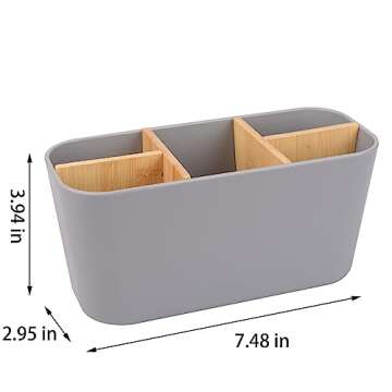 Toothbrush Holders for Bathrooms, Bamboo Tooth Brush Holder with 5 Slots Bathroom Vanity Organizer Countertop for Electric Toothbrushes, Toothpaste, Razors - Grey