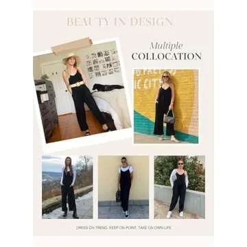 Dokotoo Women's Loose Black Jumpsuits for Women Adjustable Spaghetti Strap Stretchy Wide Leg Solid One Piece Sleeveless Long Pant Romper Jumpsuit with Pockets Small