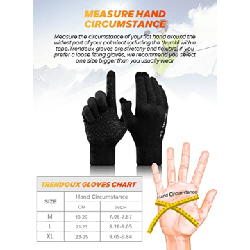 TRENDOUX Winter Touchscreen Gloves for Men and Women - Black M