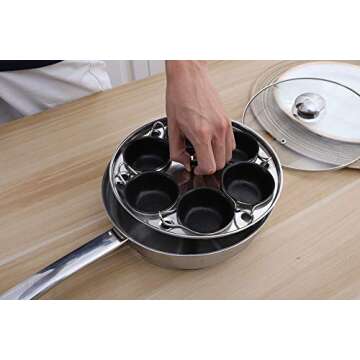 Egg Poacher Pan - Stainless Steel Poached Egg Cooker – Perfect Poached Egg Maker – Induction Cooktop Egg Poachers Cookware Set with 6 Nonstick Large PFOA FREE Egg Poacher Cups and Silicone Spatula