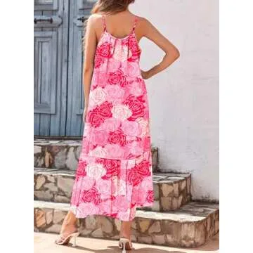 Dokotoo Summer Maxi Dresses for Women 2025 Scoop Neck Boho Sundresses Sleeveless Spaghetti Strap Sex...