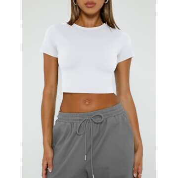WYNNQUE Womens Crop Tops Cute Summer Scoop Neck Basic Tees Slim Fit Trendy Short Sleeve T Shirts for...