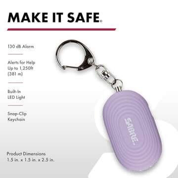 SABRE Personal Safety Kit with Pepper Spray for Self Defense and 2-in-1 Personal Alarm with LED Light, 25 Bursts, 130dB Alarm, Audible Up to 1,250 Feet, Quick Release Key Ring, Lavender, 0.54 fl oz